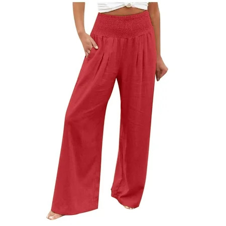 WHLBF Womens Plus Size Clearance Pants Casual Slim High Elastic Waist Solid Color Sports Cotton and  | Walmart (US)