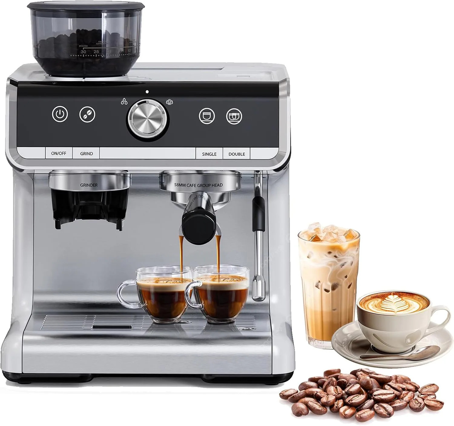 Garvee Espresso Machines with Burr Grinder 20 Bar Milk Frother Steam Wand Professional Coffee Maker for Home Stainless Steel one_size | Lowe's