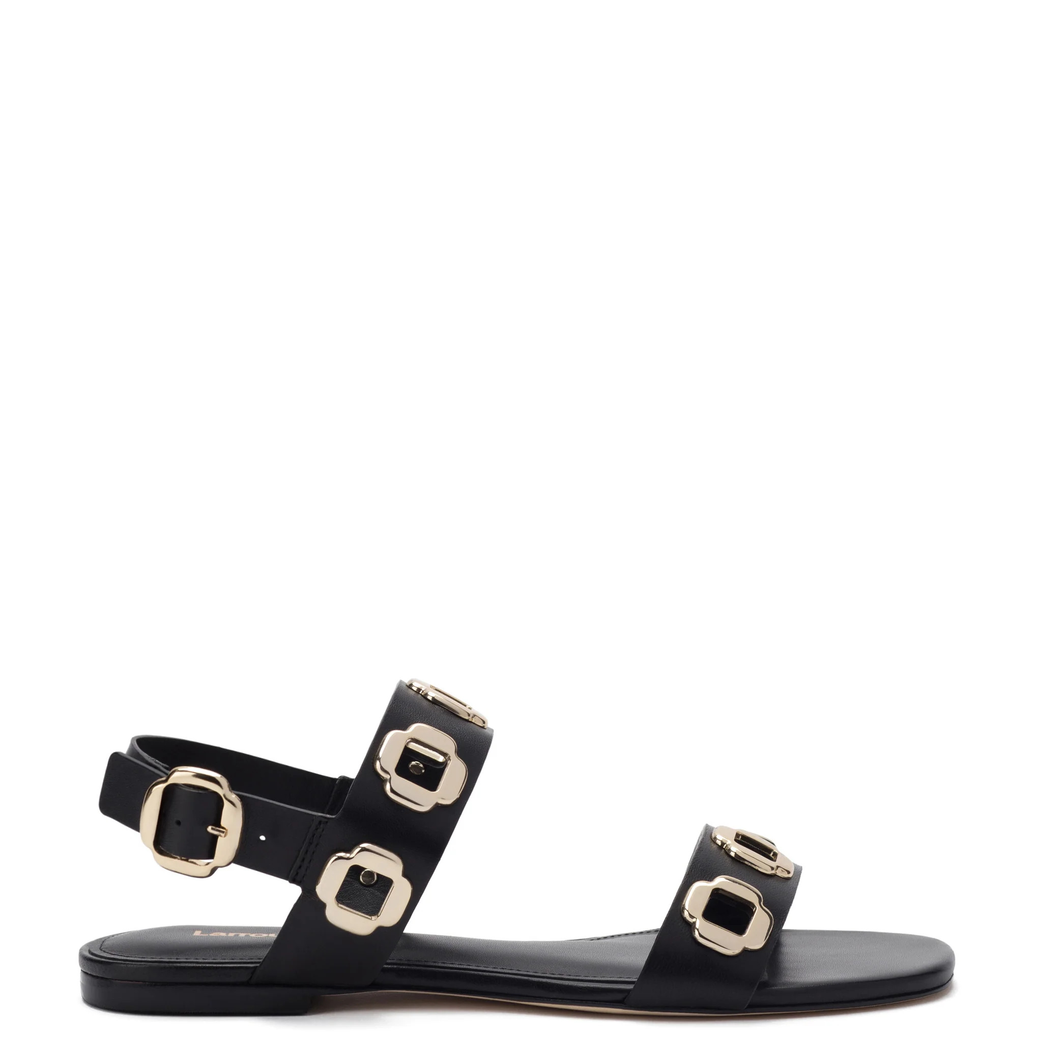 Milan Flat Sandal In Black Leather | Larroude