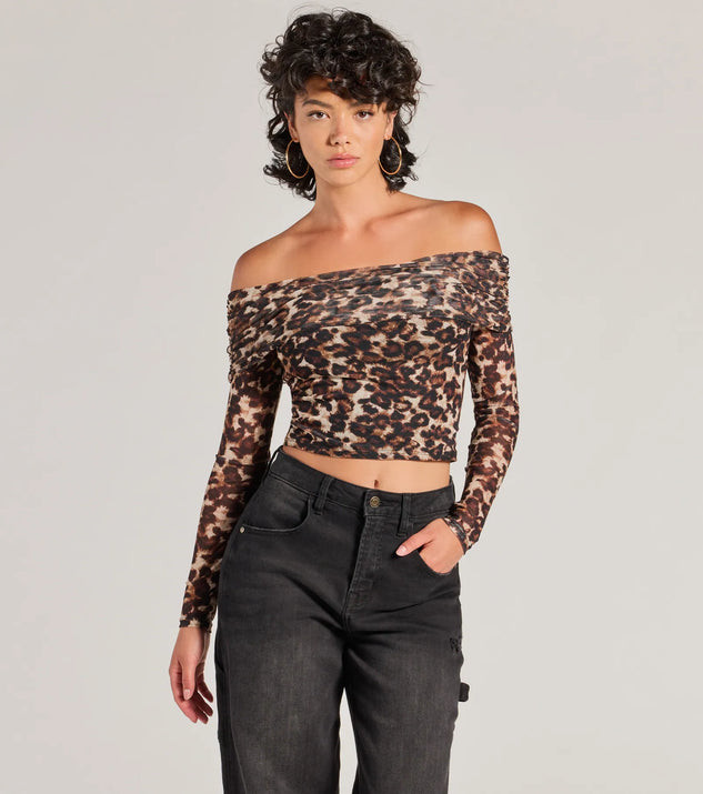 Trendy Chic Leopard Print Mesh Off-The-Shoulder Top | Windsor Stores
