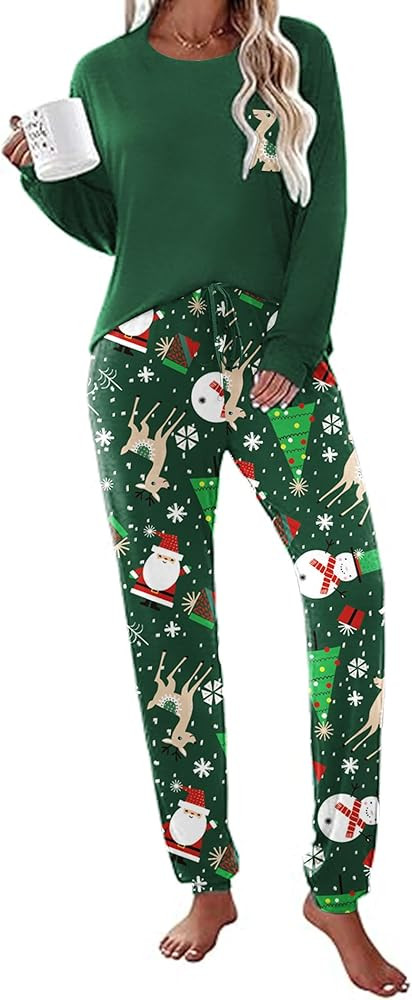 Ekouaer Womens Pajamas Set Long Sleeve Christmas PJ Sets Soft Lounge Set for Women Sleepwear Jogg... | Amazon (US)
