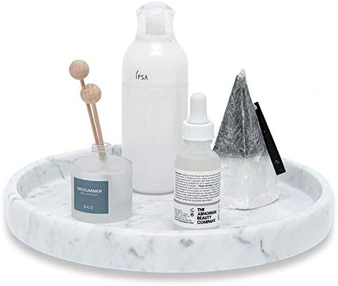 JIMEI Natural Marble Round Vanity Tray Jewelry Ring Dish Holder Fruit Serving Tray for Bathroom, ... | Amazon (US)