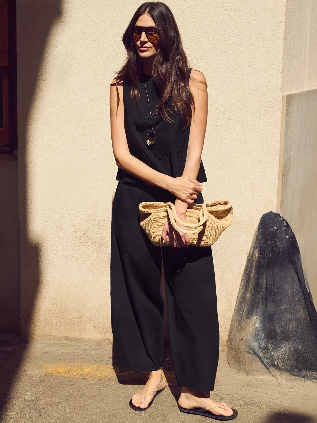 Black Cotton Barrel Leg Trousers | Ro&Zo