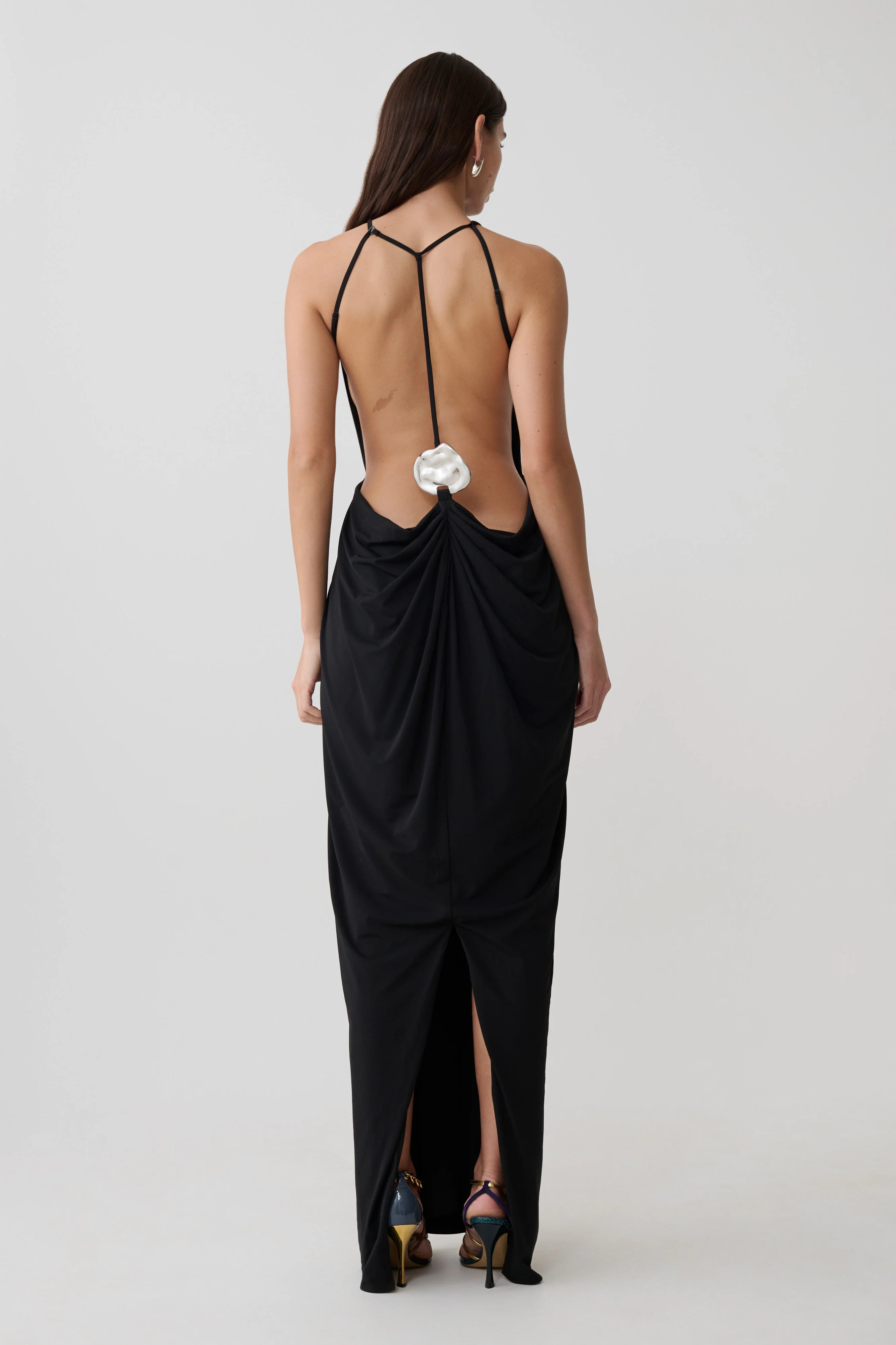 Bahari Low Back Halter Maxi Dress - Black | MESHKI US
