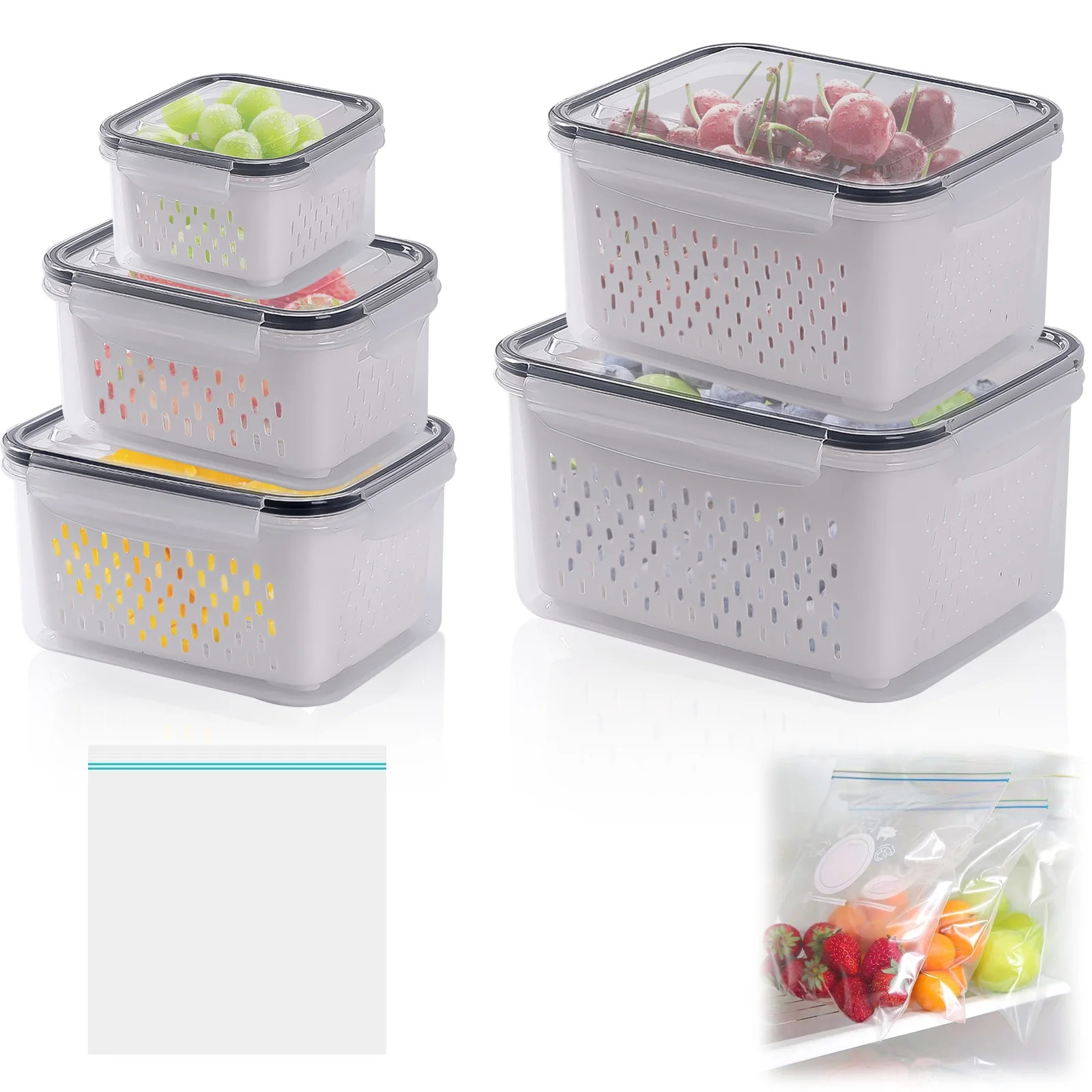 GIRACOA 5 Pack Large Airtight Fruit Containers for Fridge, with 20 PCS Fresh-Keeping Bags, Leakpr... | Walmart (US)