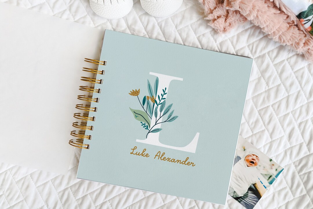 Personalized Baby Book: Blue Floral Initial Modern Baby Shower Pregnancy Gift First Year Journal,... | Etsy (US)
