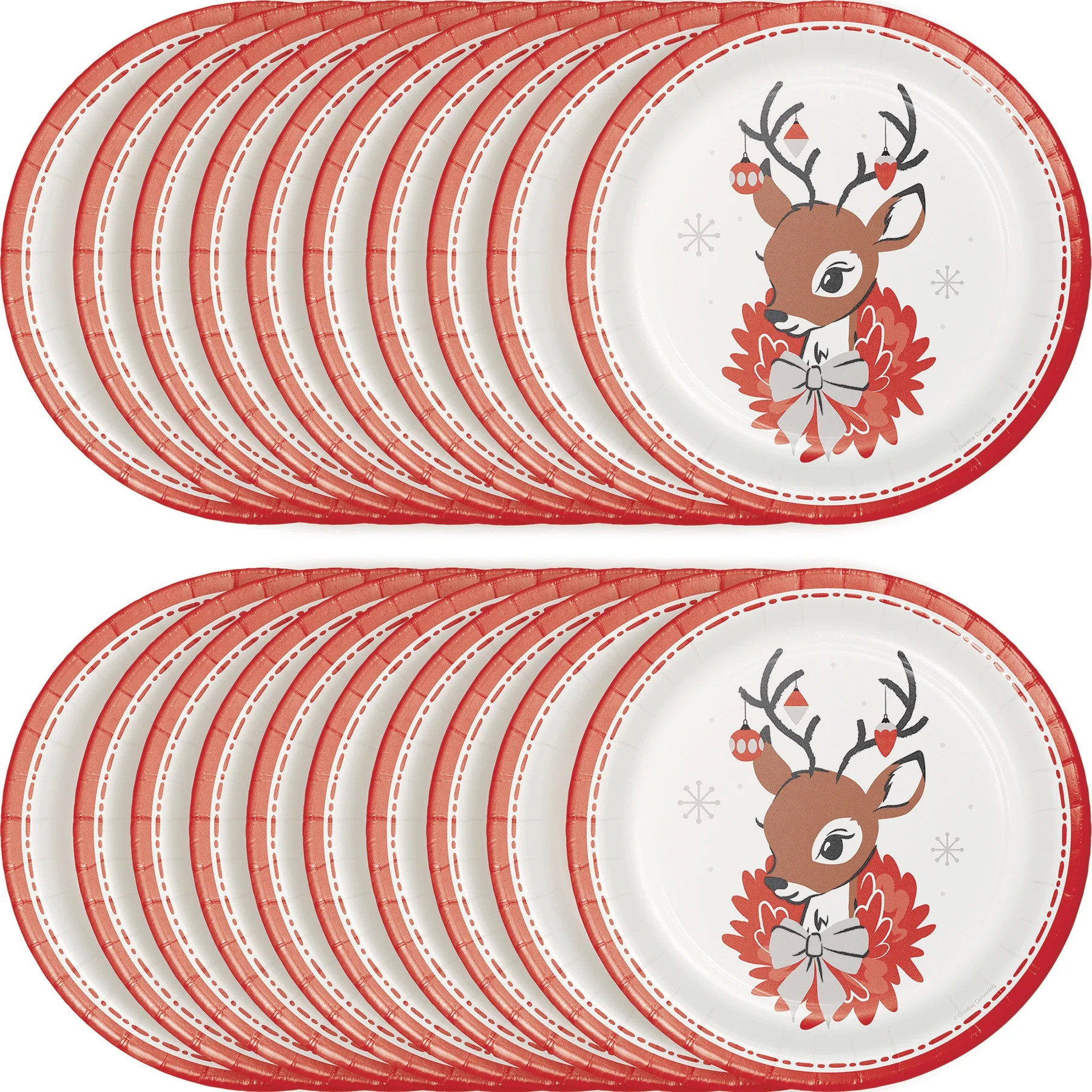 Deer Christmas Disposable Paper Plates, 9", Red and White, 20 Count, by Holiday Time | Walmart (US)
