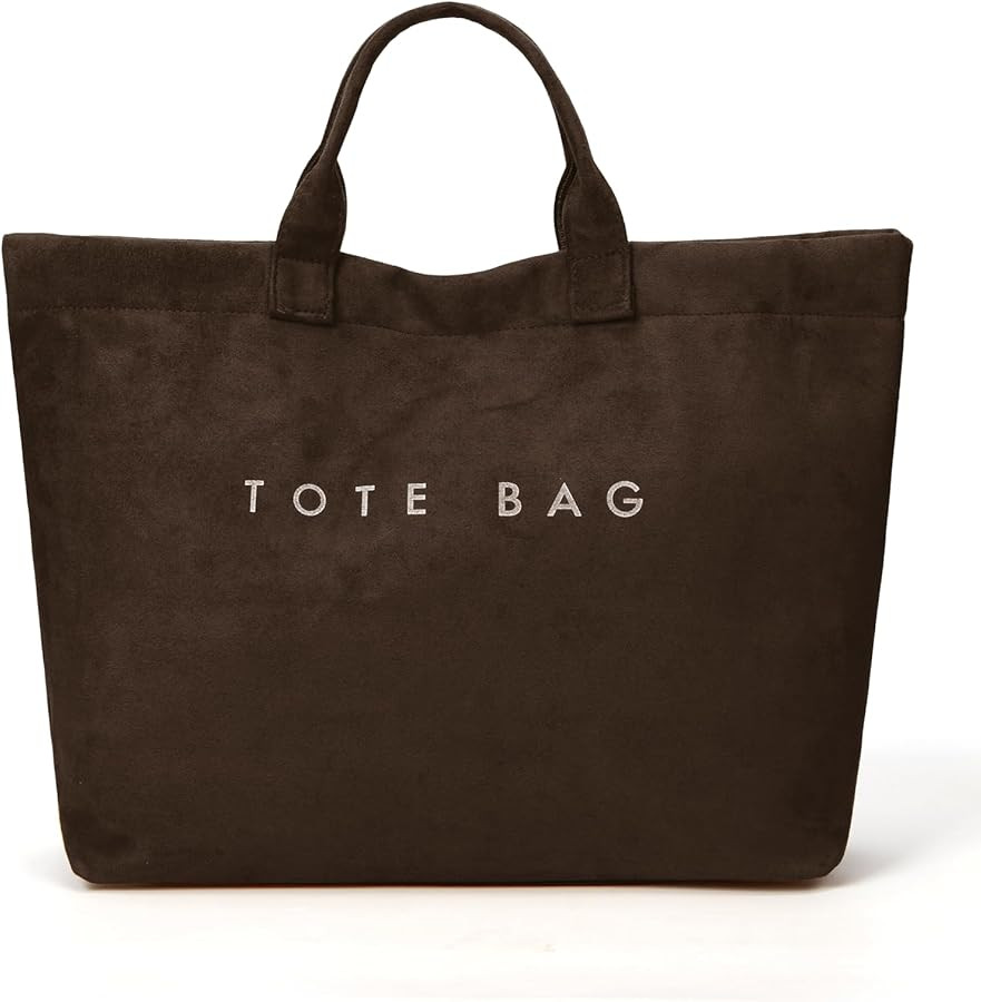Suede Tote Bag for Women Large Soft Tote Bag for Work Travel Letter Print Hobo Bag Fashion Handba... | Amazon (US)