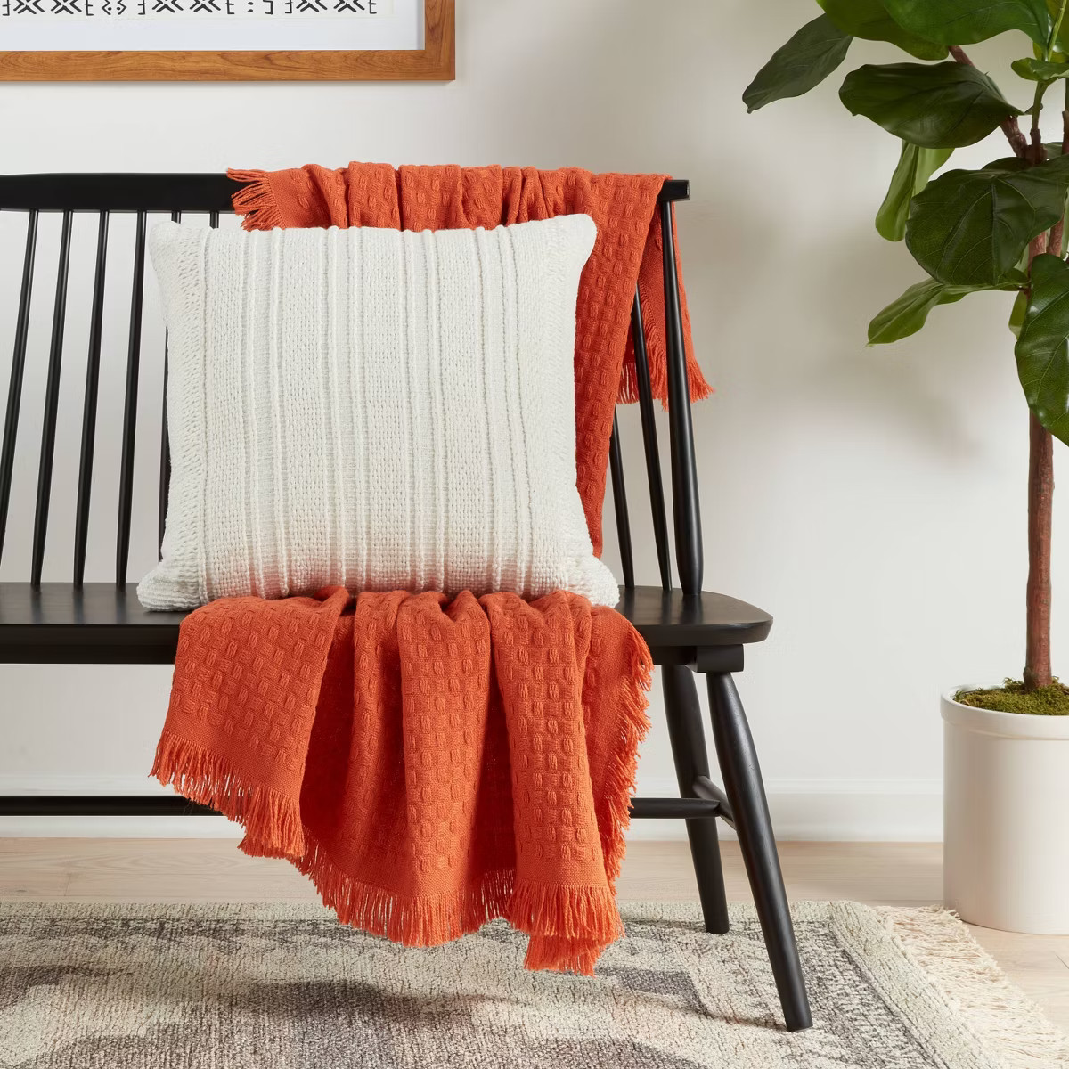 Oversized Textural Woven Square Throw Pillow Cream - Threshold™: Indoor Decorative Cushion, Sof... | Target