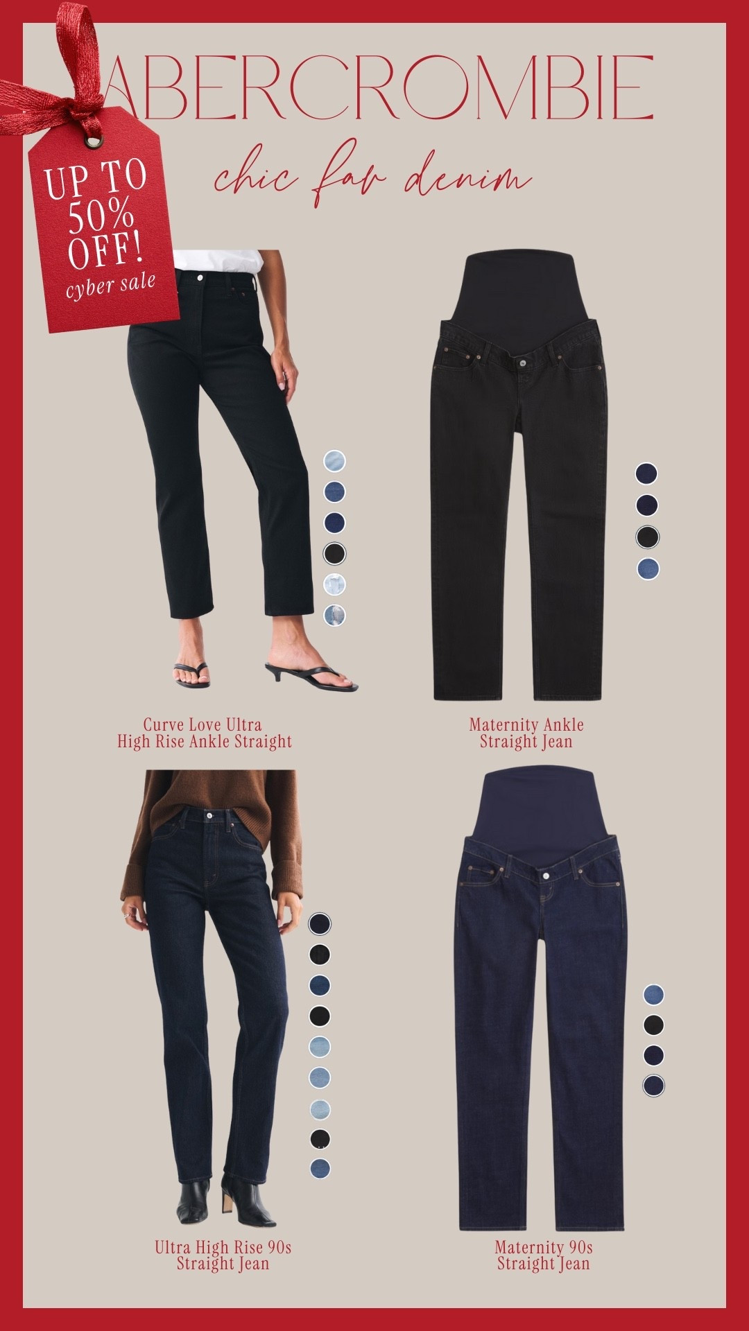 Abercrombie chic fav denim for non-maternity and maternity styles! All 25%-50% off everything plus extra 15% off code CYBERAF

#LTKHoliday #LTKBump #LTKCyberWeek