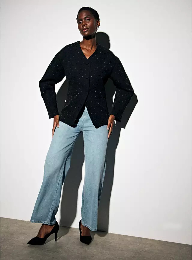 Black Hotfix Embellished Structured Blazer 18 | Tu Clothing