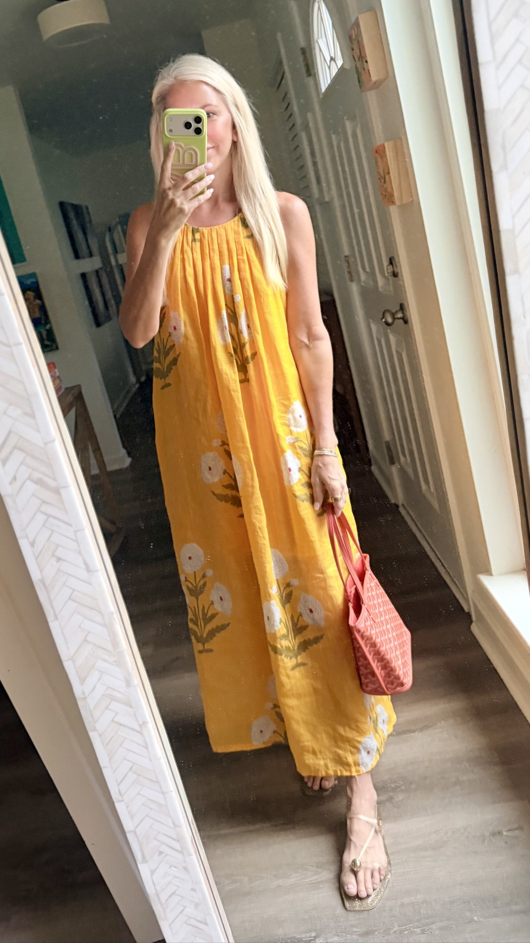 This dress was just restocked in all sizes! It has pockets, it’s lined and runs big. Sized down to an XS.