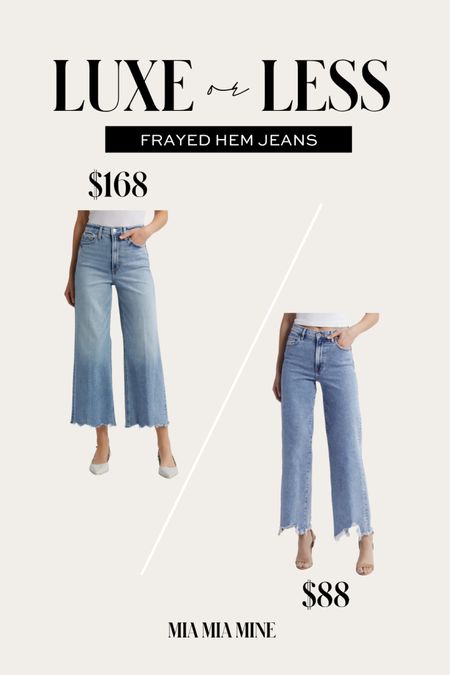 Save or splurge wide leg jeans
Frayed hem jeans
Jeans under $100

#LTKFindsUnder100 #LTKStyleTip #LTKSeasonal