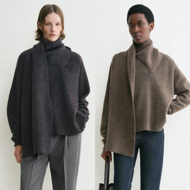 Toteme Womens Scarf Collar Loose Loose Long-sleeved Autumn Winter Knitted Top | eBay US