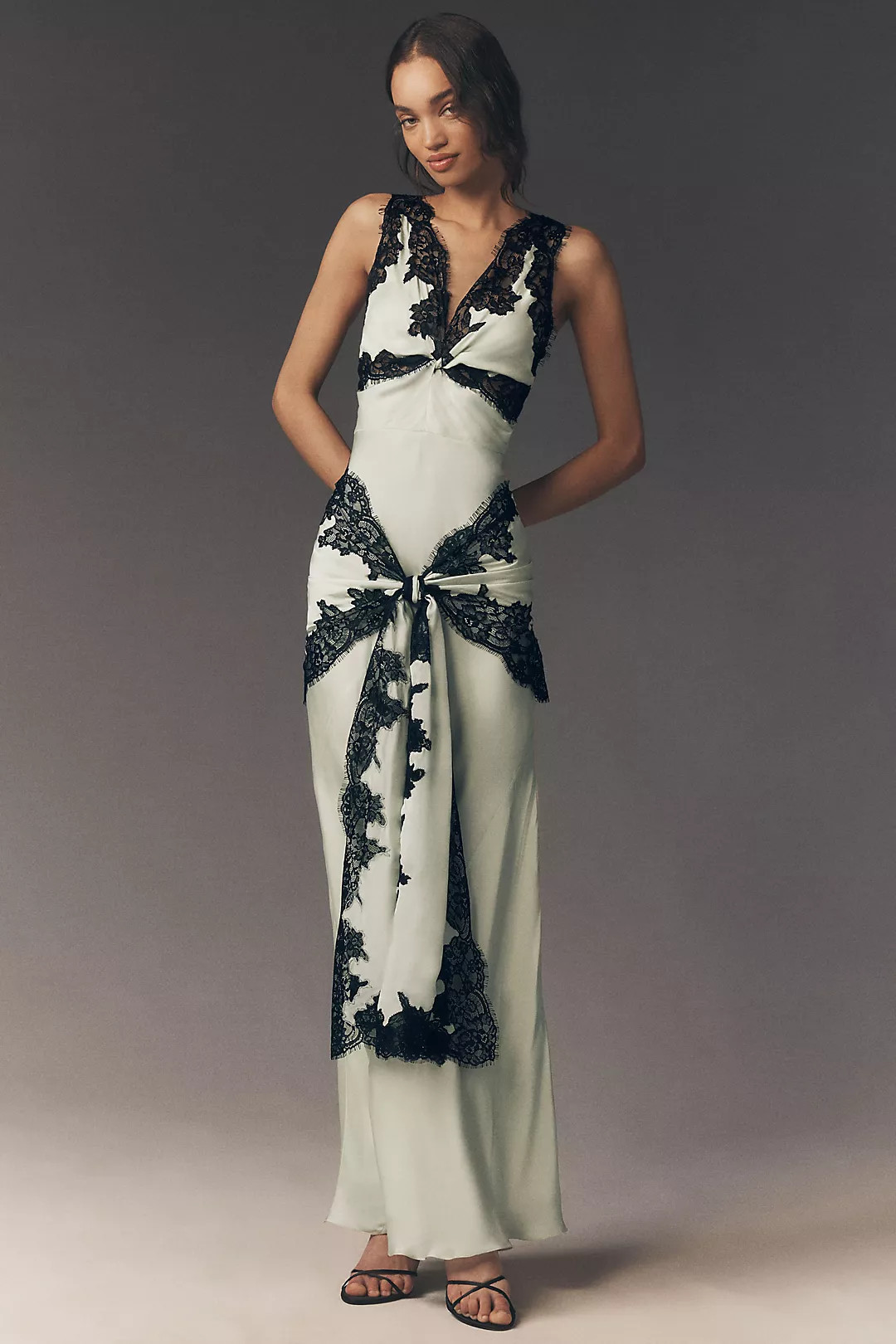 BHLDN Ella Waisted Scarf Lace Satin Slip Dress | Anthropologie (US)