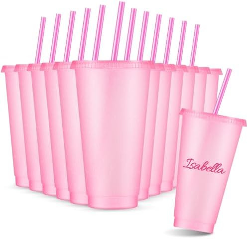 Amyhill 12 Pcs Reusable Glitter Cups with Lids and Straws 24 oz Plastic Tumbler Iced Coffee Cup T... | Amazon (US)