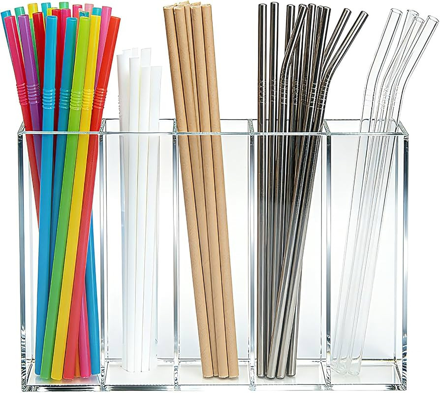 9.5'' Large Acrylic Straw Holder for Cabinet Door, Reusable Tumbler Straw Organizer with Ultra St... | Amazon (US)