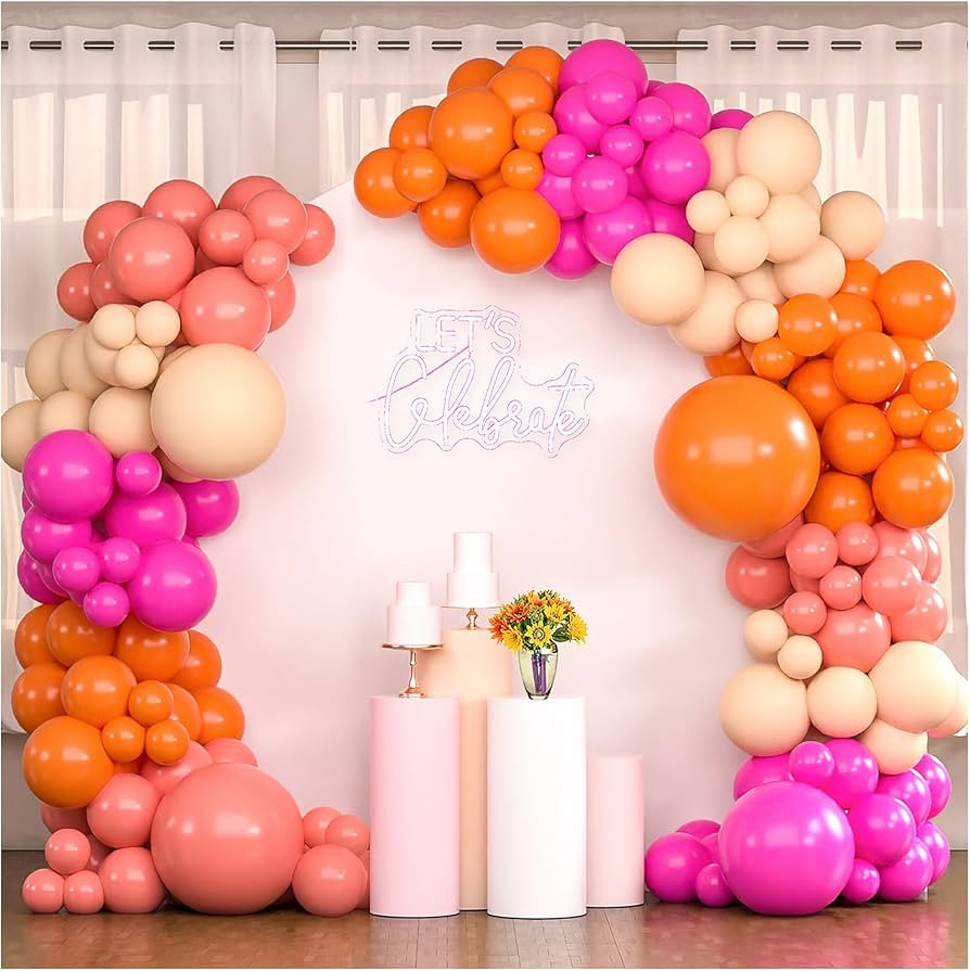 Hot Pink and Orange Balloon Arch Coral Pink Orange Balloons Garland for Tropical Hawaiian Beach L... | Amazon (US)