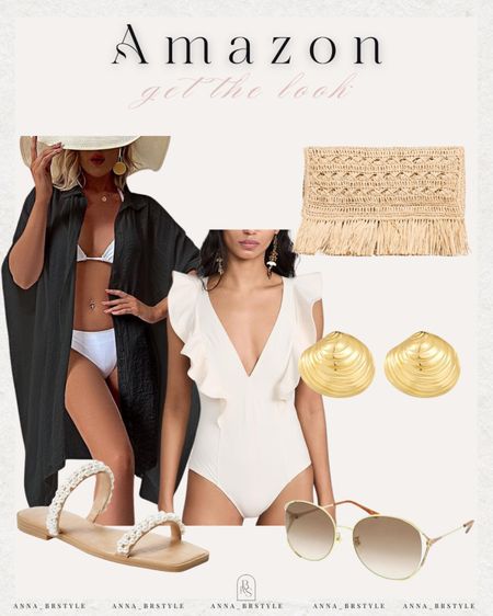 Summer outfit, beach vacation outfit, swimsuit, cover up, straw clutch, pearl sandals

#LTKfindsunder50 #LTKfindsunder100