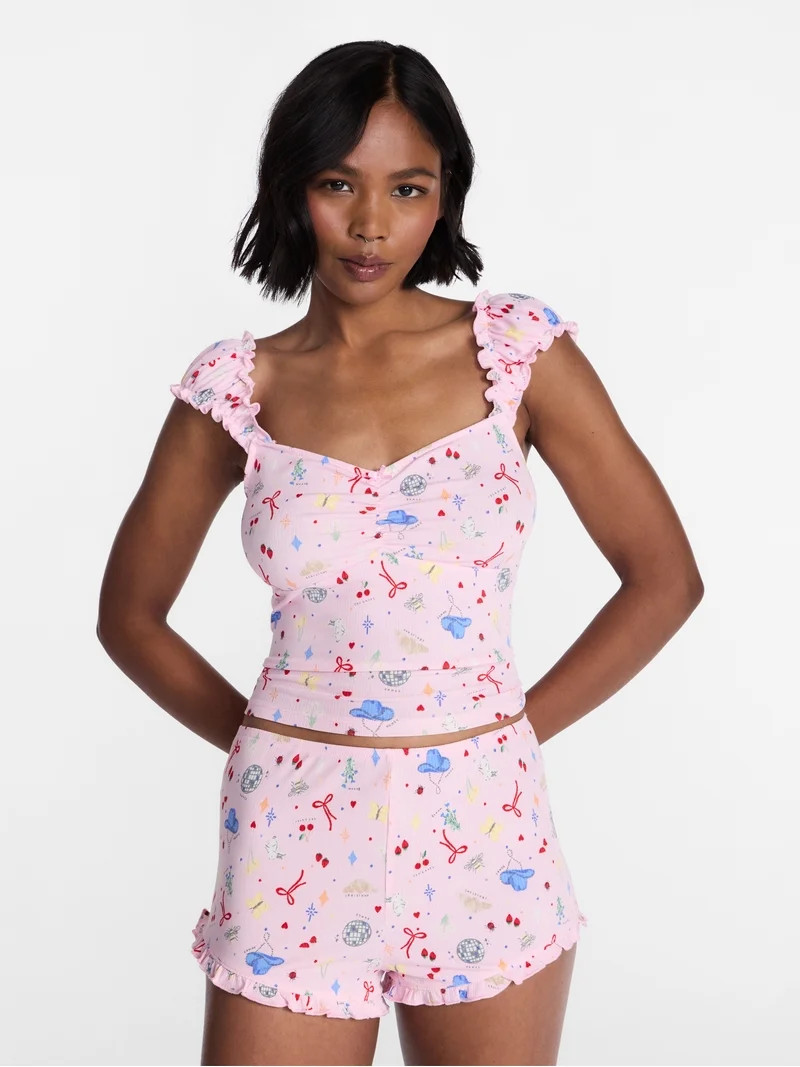 No Boundaries Cap Sleeve Top and Shorts Sleep Set, 2-Piece, Women's XS-XXL | Walmart (US)