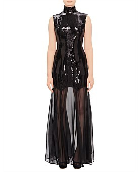 David Jones De La Vali Sequin Maxi Dress With Chiffon in Black, Size 8 AU | David Jones (Australia & New Zealand)