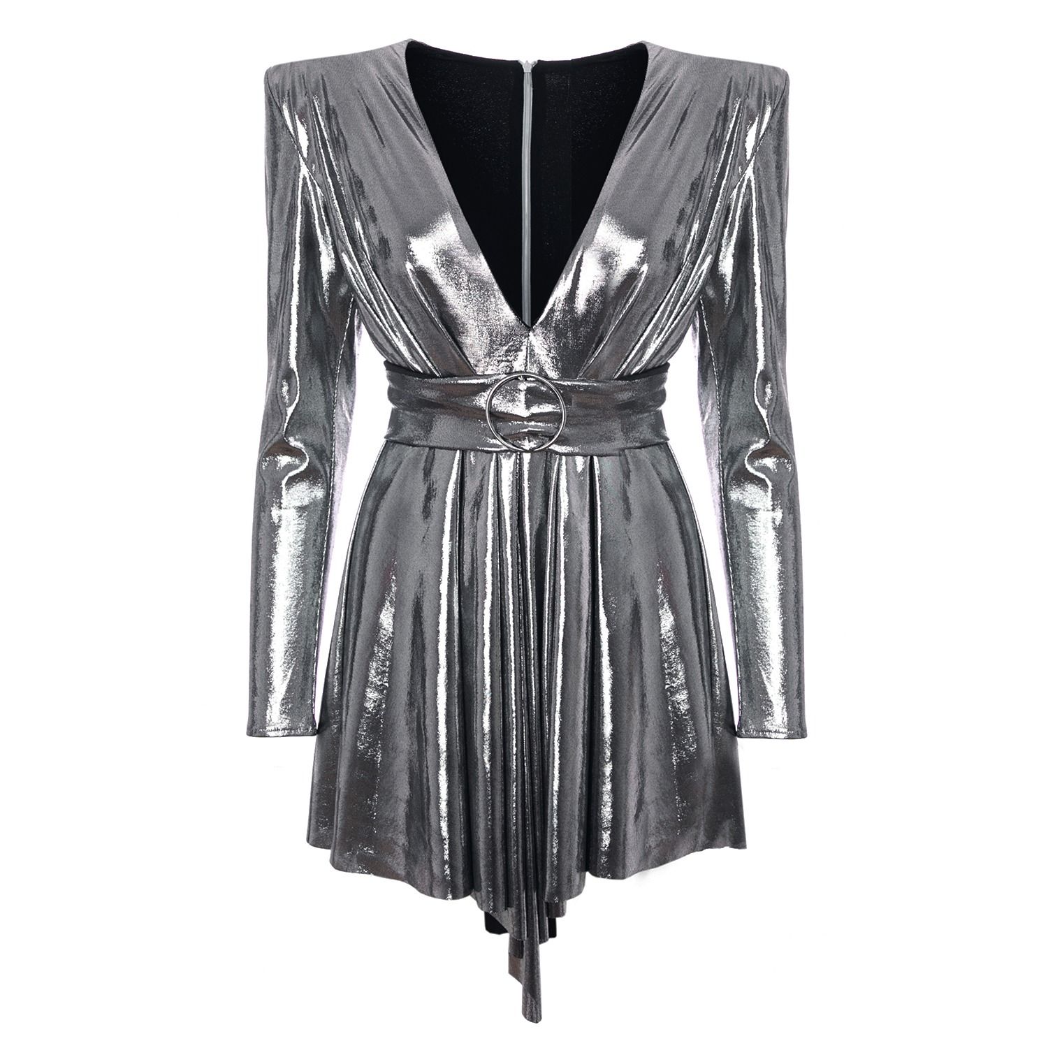 Assymetrical Mini Dress Made In Metallic Fabric | Wolf & Badger (US)