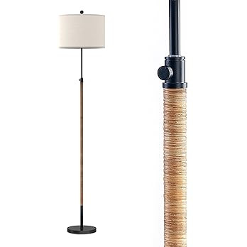 Farmhouse Rattan Floor Lamp for Living Room, Adjustable Height:65"-70" Black Standing Lamp, Boho ... | Amazon (US)