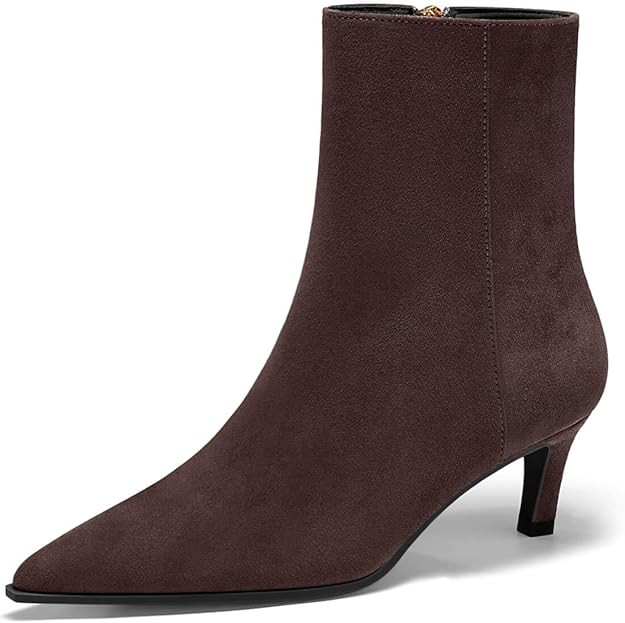 Coutgo Ankle Boots for Women Kitten Low Heel Pointed Toe Booties Side Zipper Fall Shoes | Amazon (US)
