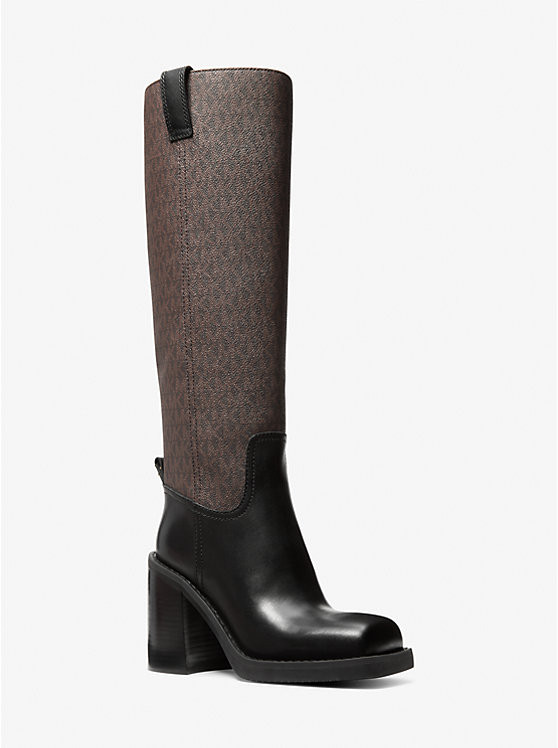 Houston Signature Logo and Leather Block Heel Boot | Michael Kors US