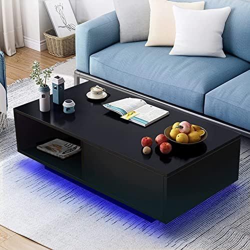 COSVALVE High Gloss Coffee Table with 16 Colors LED Lights, Living Room Side Table, Modern Sofa Tabl | Amazon (US)