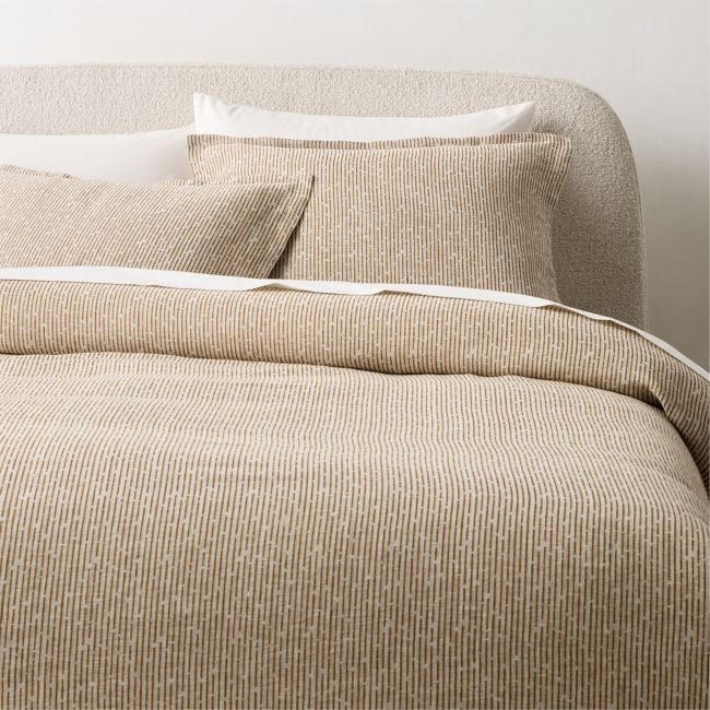 Sonnet Warm White and Smoked Amber EUROPEAN FLAx-Certified Linen and Cotton King Duvet Cover | CB2
