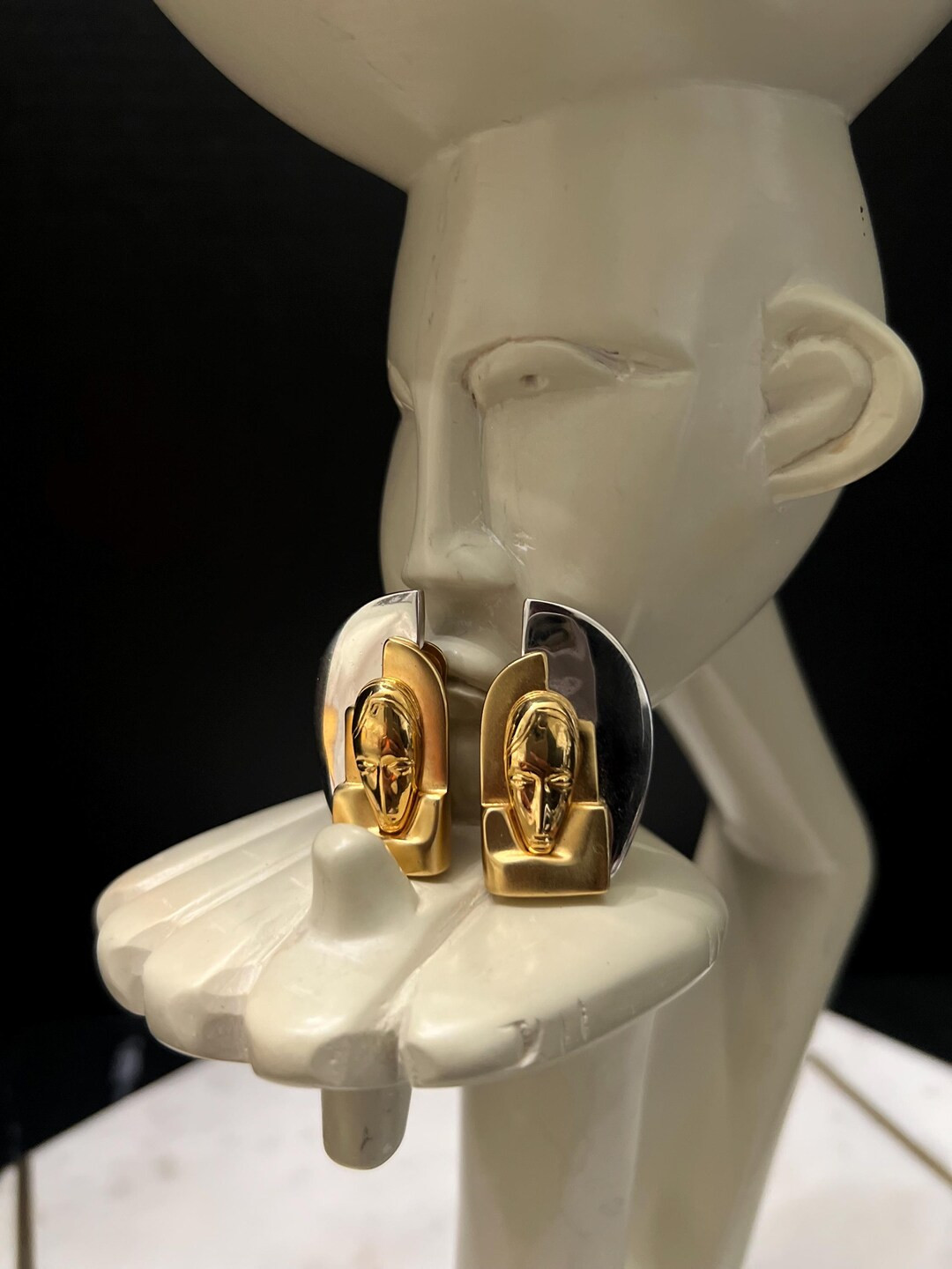 Raymond Templier Art Deco Clip-On Earrings: Stylized Face Design | Etsy (US)