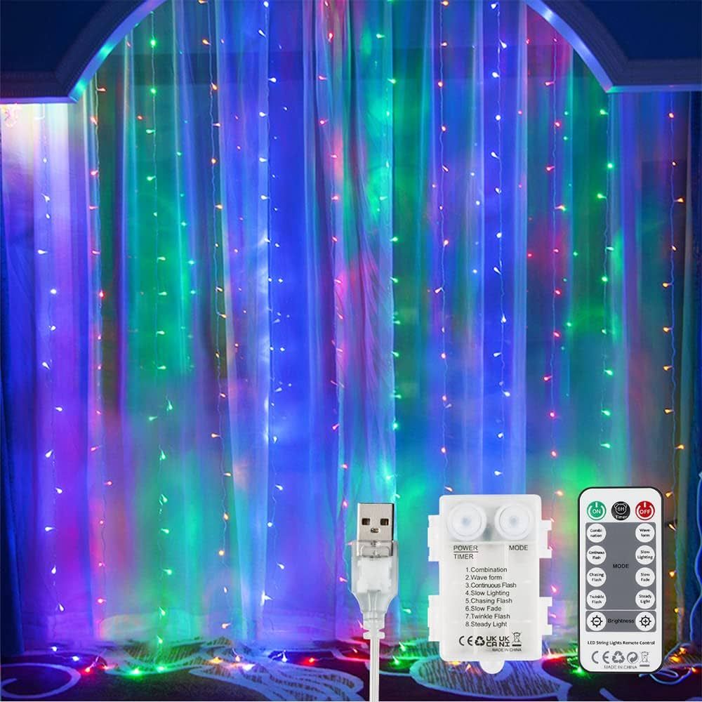 YEOLEH String Lights Curtain, 8 Modes USB or Battery Powered Color Changing Lights for Bedroom Pa... | Amazon (US)