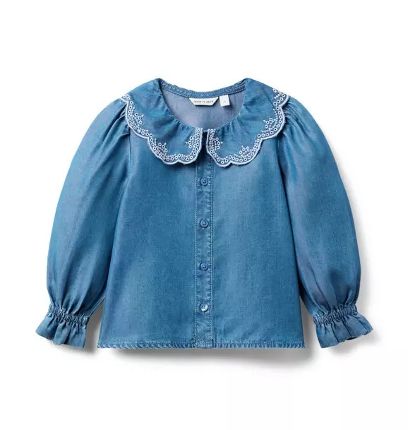 Denim Embroidered Collar Top | Janie and Jack