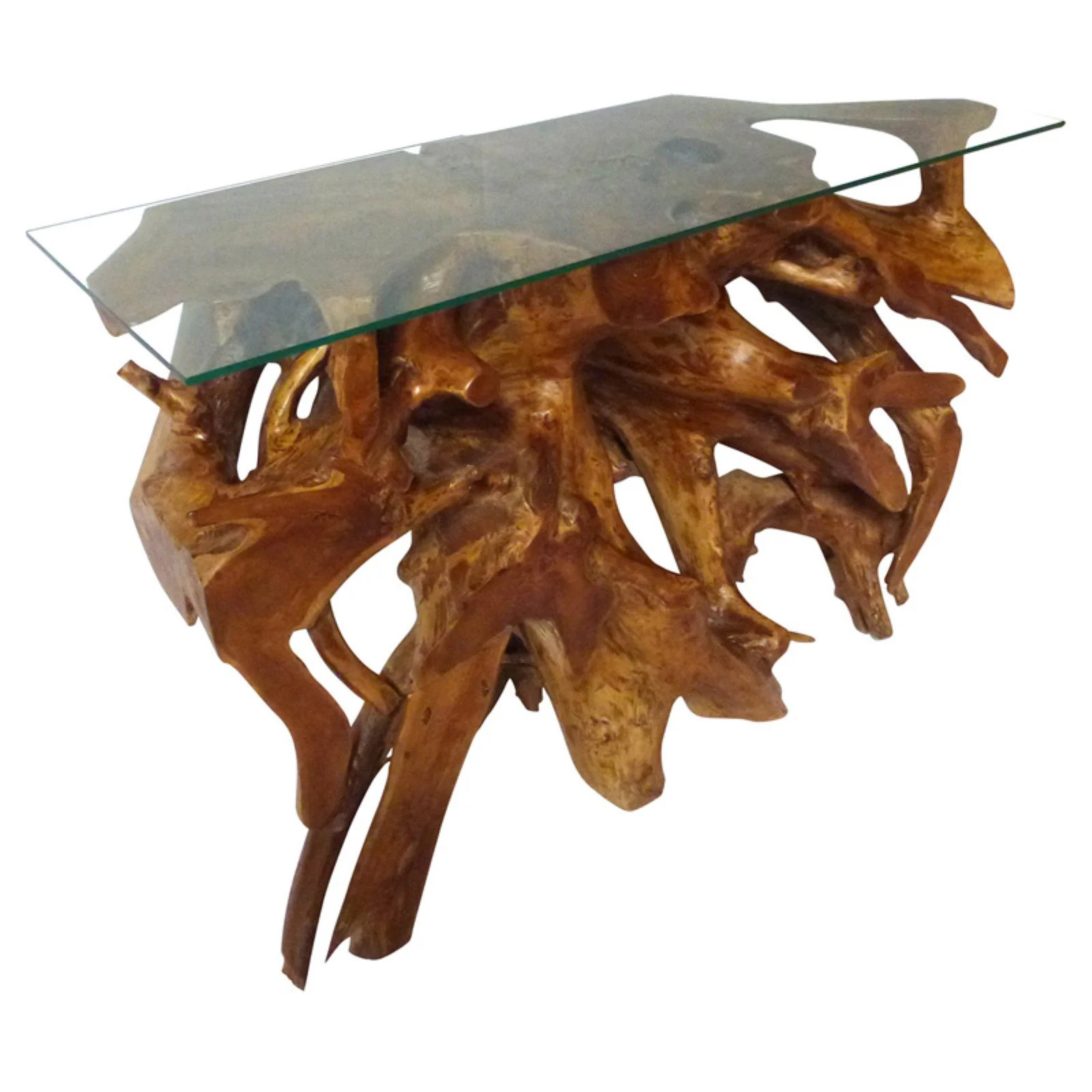 Chic Teak 48 in. Glass Top Teak Root Console Table | Walmart (US)