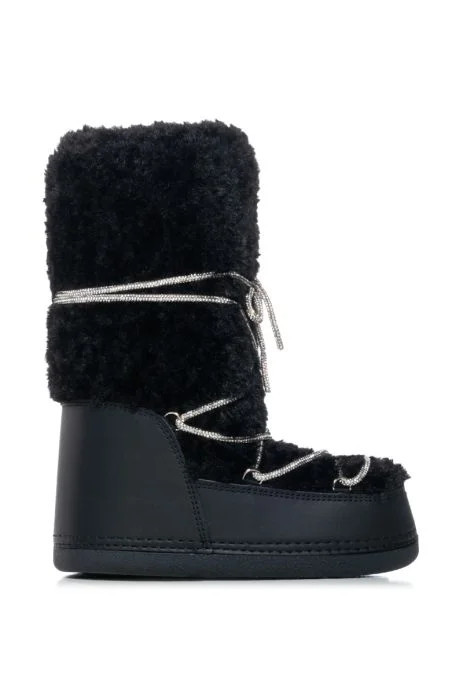 AZALEA WANG OLWEN BLACK FUZZY MOON BOOT WITH SPARKLE LACES | AKIRA