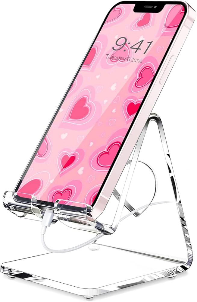 Crpich Acrylic Cell Phone Stand, Portable Phone Holder, Clear Phone Stand for Desk, Compatible wi... | Amazon (US)