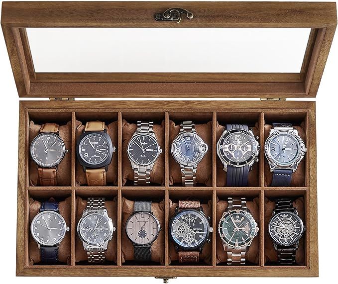 SONGMICS 12-Slot Wood Watch Box - Watch Case, Christmas Gifts, Watch Box Organizer with Large Gla... | Amazon (US)