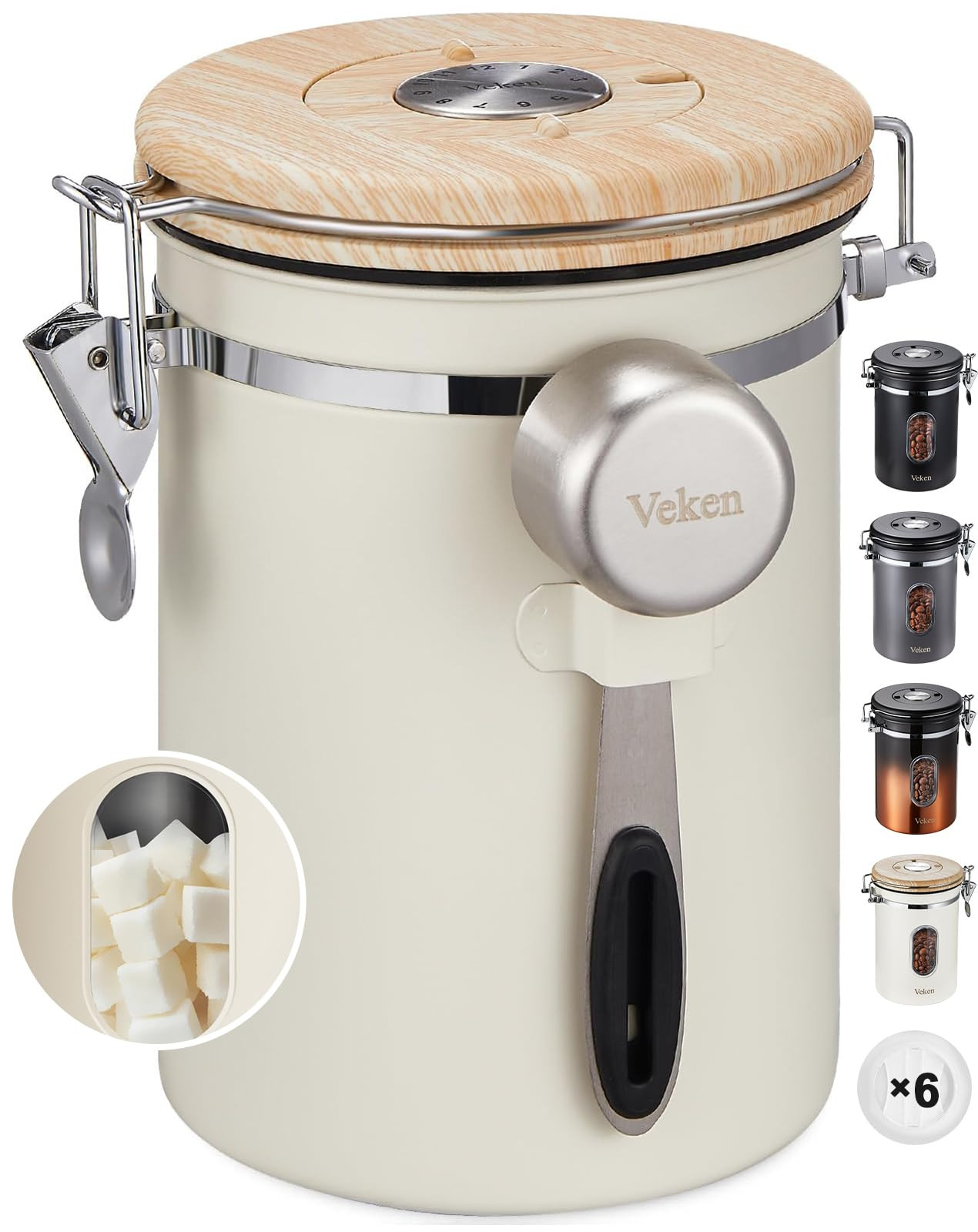 Veken Coffee Sugar Canister with Window, Coffee Lover Gift Set,Airtight Stainless Steel Kitchen F... | Amazon (US)