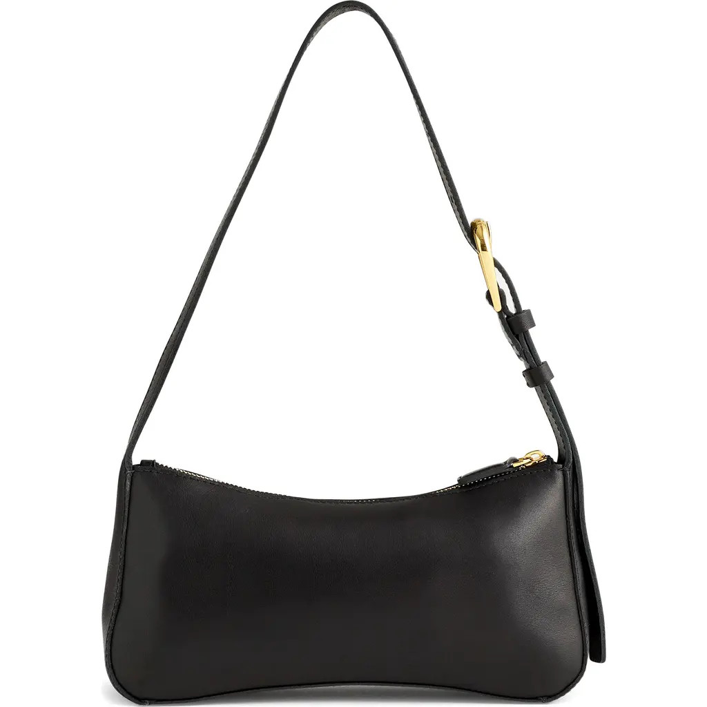 Madewell The Sculptural Buckle Leather Shoulder Bag in True Black at Nordstrom | Nordstrom
