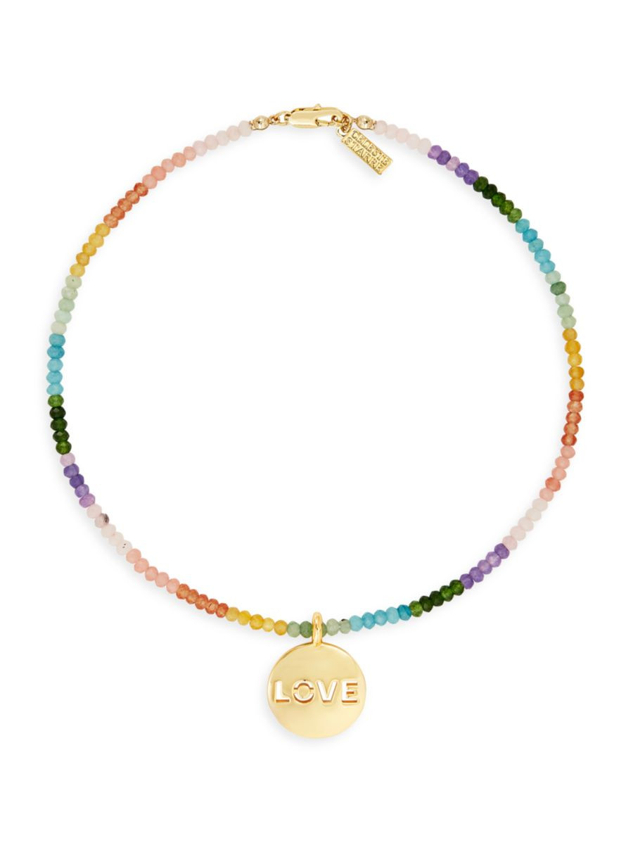 Heaven And Earth All You Need Is Love 18K Gold-Plated & Chalcedony Bead Pendant Necklace | Saks Fifth Avenue