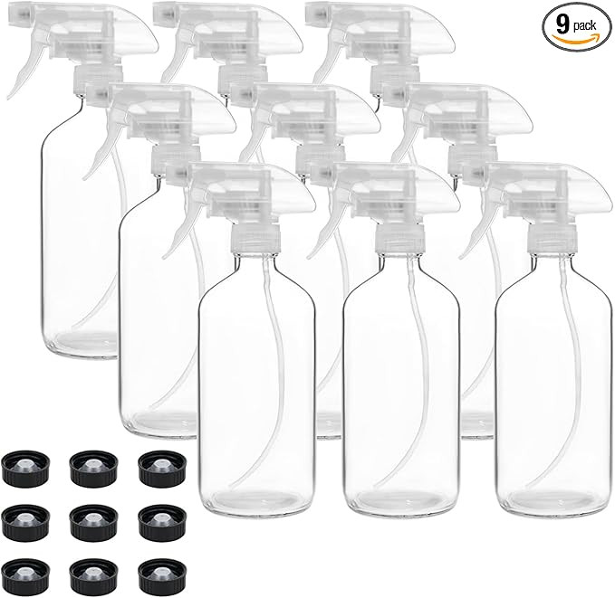 Suwimut 9 Pack Glass Spray Bottles for Cleaning Solutions, Large 16 oz Empty Refillable Clear Con... | Amazon (US)