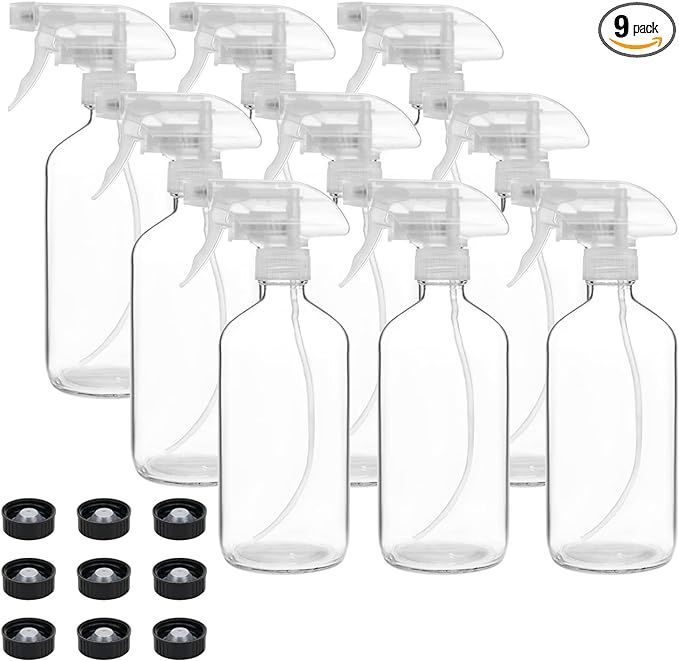 Suwimut 9 Pack Glass Spray Bottles for Cleaning Solutions, Large 16 oz Empty Refillable Clear Con... | Amazon (US)
