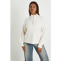 Womens Soft Knit Oversized Knitted Zip Neck Sweater - White - S | boohoo (US & Canada)