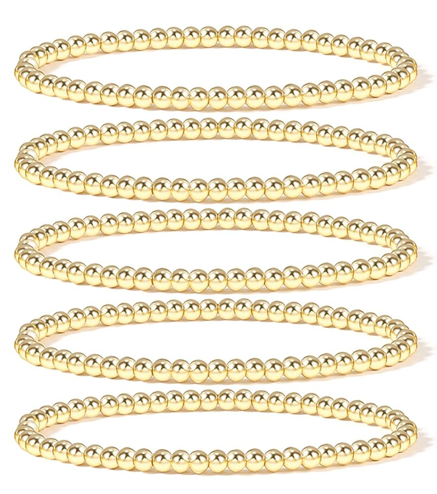 Elegance 11 designs 14K Gold Plated Bead Ball Bracelet Stretchable Elastic Gold Beaded Bracelets ... | Amazon (US)
