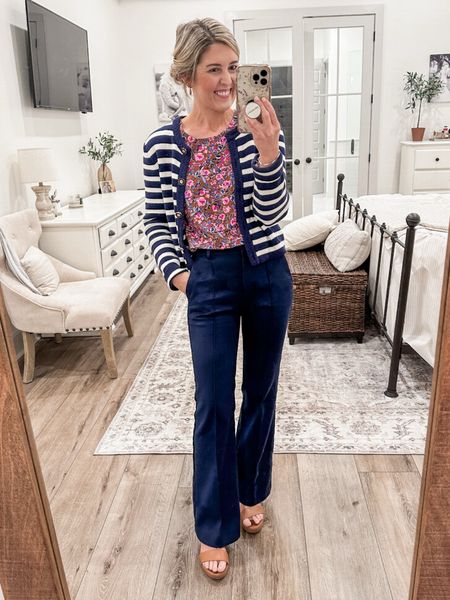 Thursday work outfit
Lady cardigan sweater- xs tts
Floral top- xs tts
Flare work pants- 00P (tts overall, a little big in the waist but fit nicely everywhere else)
Heels- size 6 tts

Work outfit, work wear, business casual, preppy style, spring outfits, spring work outfitt

#LTKSeasonal #LTKsalealert #LTKworkwear