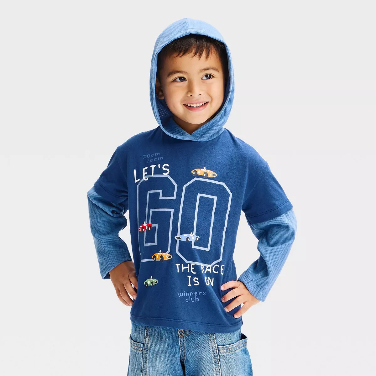 Toddler Boys' Long Sleeve Let's Go Race 2fer Hooded T-Shirt - Blue 18M | Target