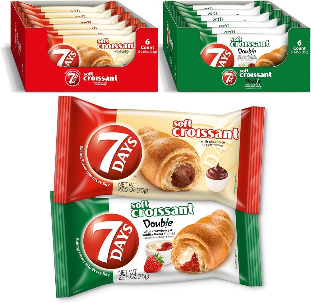 7Days Soft Croissant Variety Pack (12 Count), 6 Chocolate, 6 Strawberry Vanilla, Breakfast Pastry... | Amazon (US)