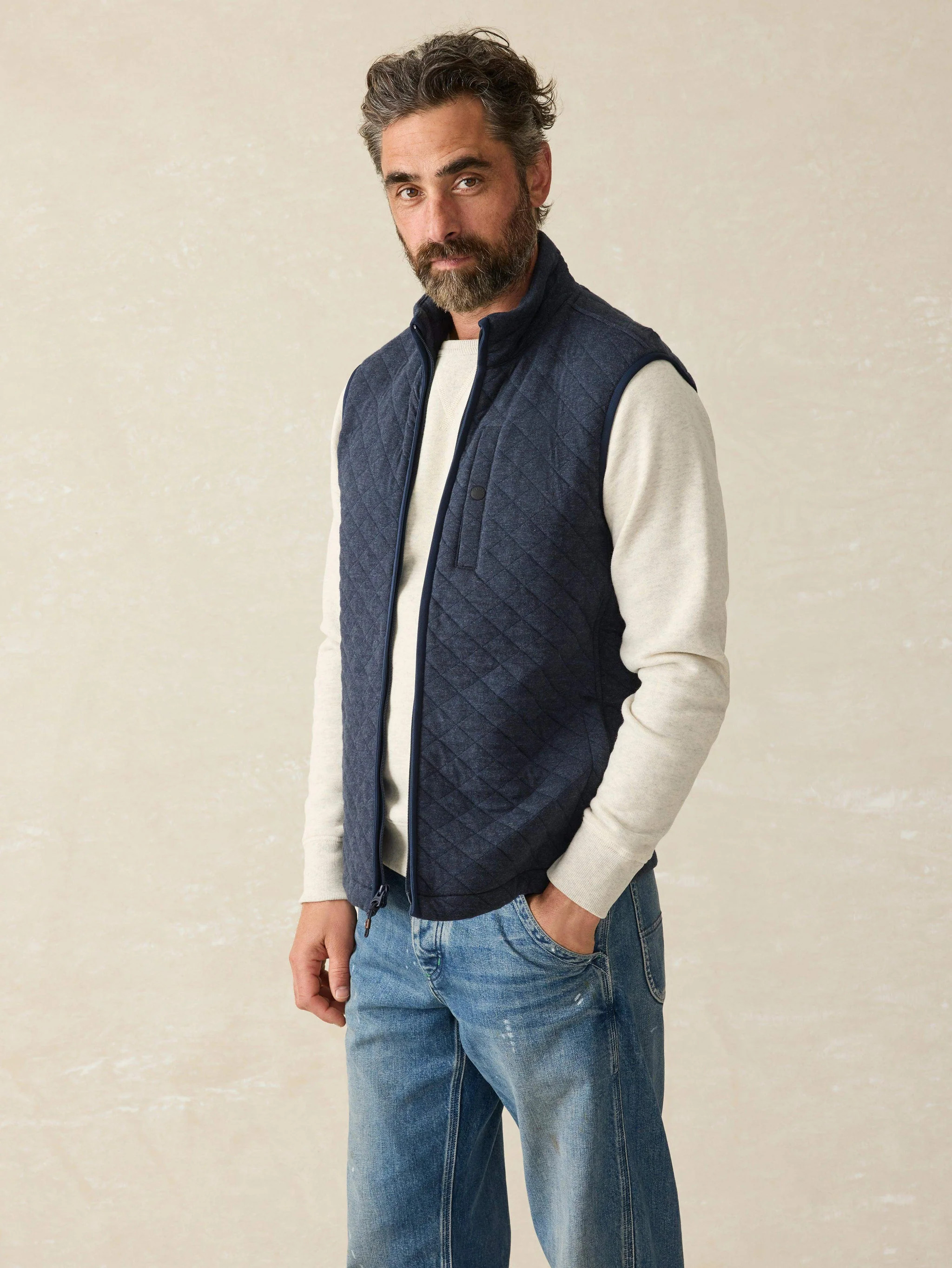 Epic Quilted Fleece Vest - Navy Melange | Faherty
