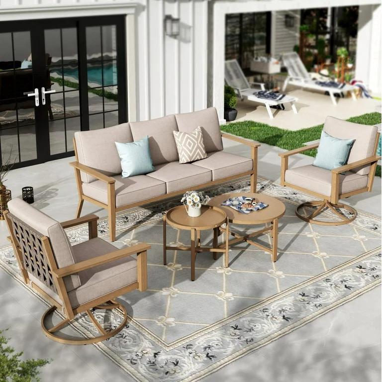 Sophia & William 5 Seat Patio Outdoor Furniture Set Wooden-like Conversation Set with Swivel Chai... | Walmart (US)